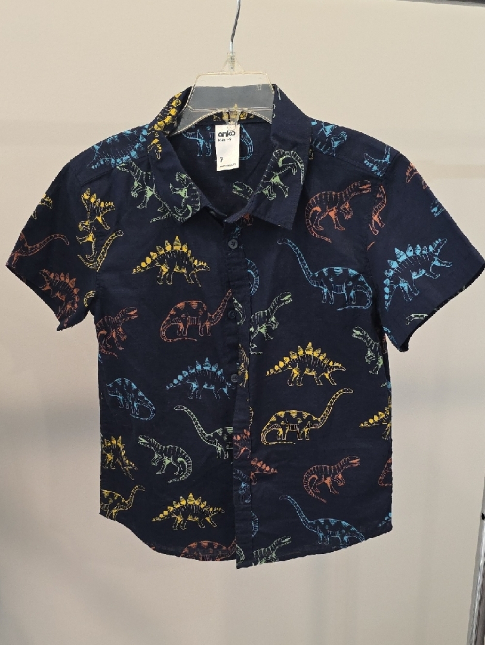 Navy Short-Sleeve Dinosaur Button-Up Shirt - Navy Multi